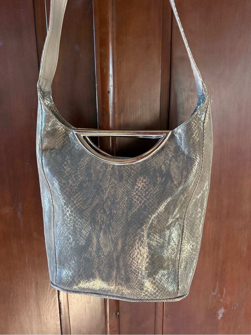 Stuart Weitzman Metallic Silver Python Print Bag